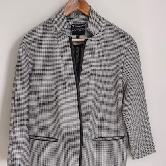 Express Faux Leather Trimmed Houndstooth Jacket - Picture 2 of 13